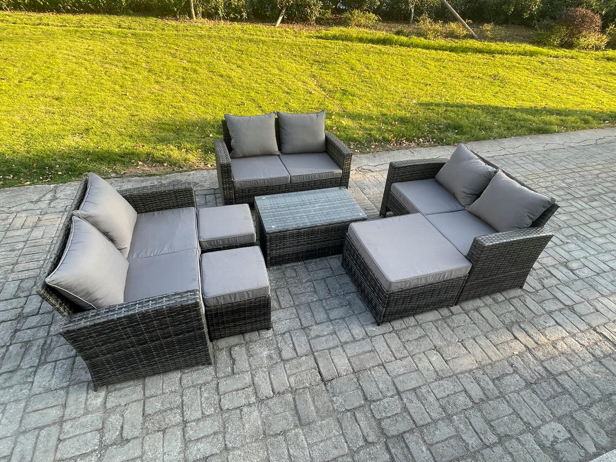 GARTENSOFA Hohe Rückenlehne Polyrattan Dunkelgrau 9-Sitzer - Dunkelgrau, Metall - Fimous