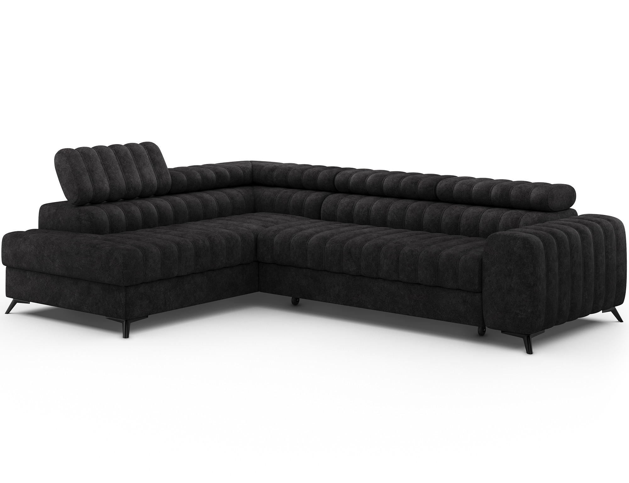 KANEDO Ecksofa mit Schlaffunktion und Bettkasten – Modernes Designsofa, verstellbare Kopfstützen, Metallfüße - Schwarz, Kunststoff (269/86cm) - Wohnideebilder
