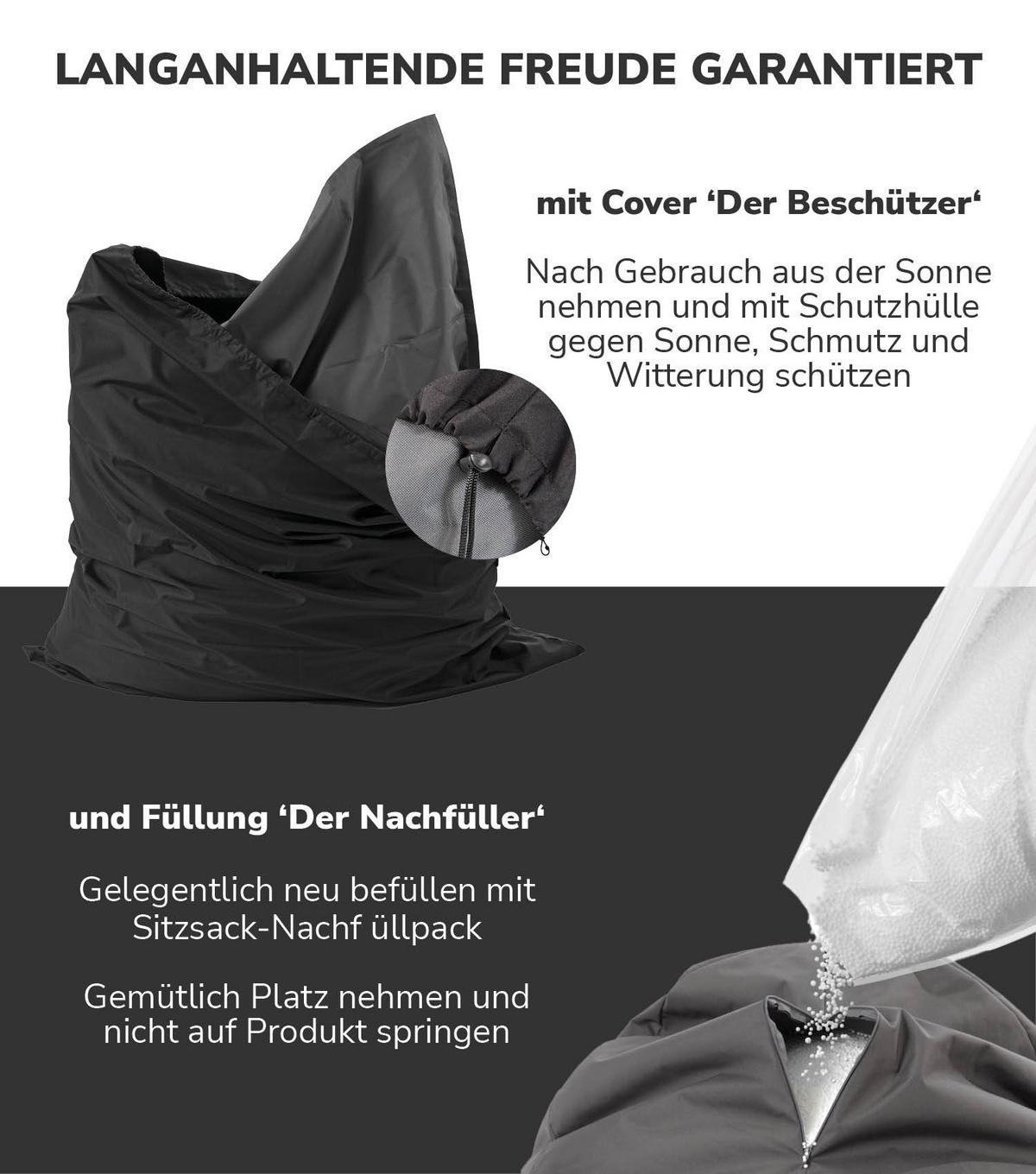 SITZSACK mit Schutzhülle Der Große - Anthrazit, Textil (130/170/20cm) - Mokebo