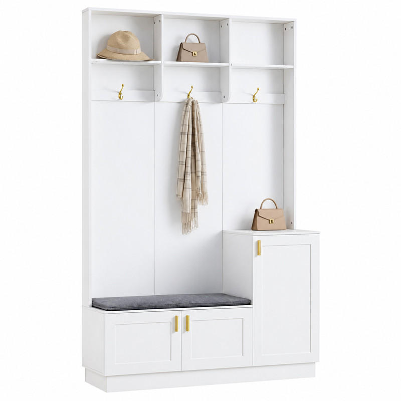 GARDEROBE mit Sitzbank und Schuhablage 120 x 40 x 200 cm Weiß - Weiß, Holzwerkstoff (40/200/120cm) - Beauniv