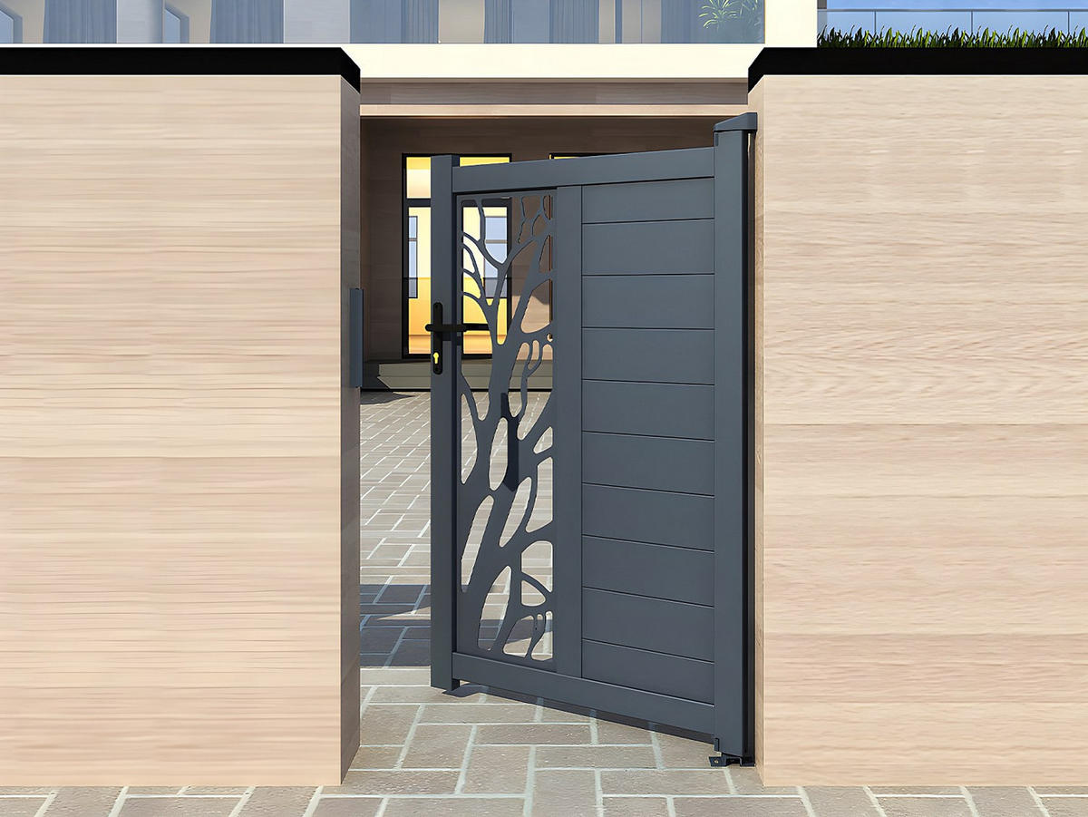 GARTENTOR Flügeltor - 105 x 172 cm - Aluminium - halb durchbrochen - Muster - Anthrazit - LABRIT II - Anthrazit, Metall (100/164cm) - Vente-Unique