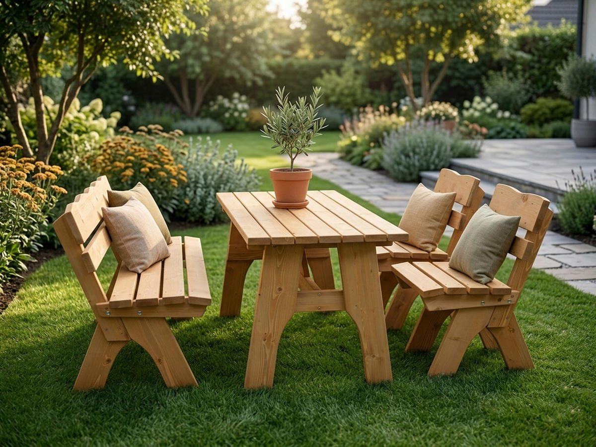 GARTEN-GARNITUR Drieburg 150cm aus Kiefer massiv 4tlg. - Braun, Holz - TPFGarden