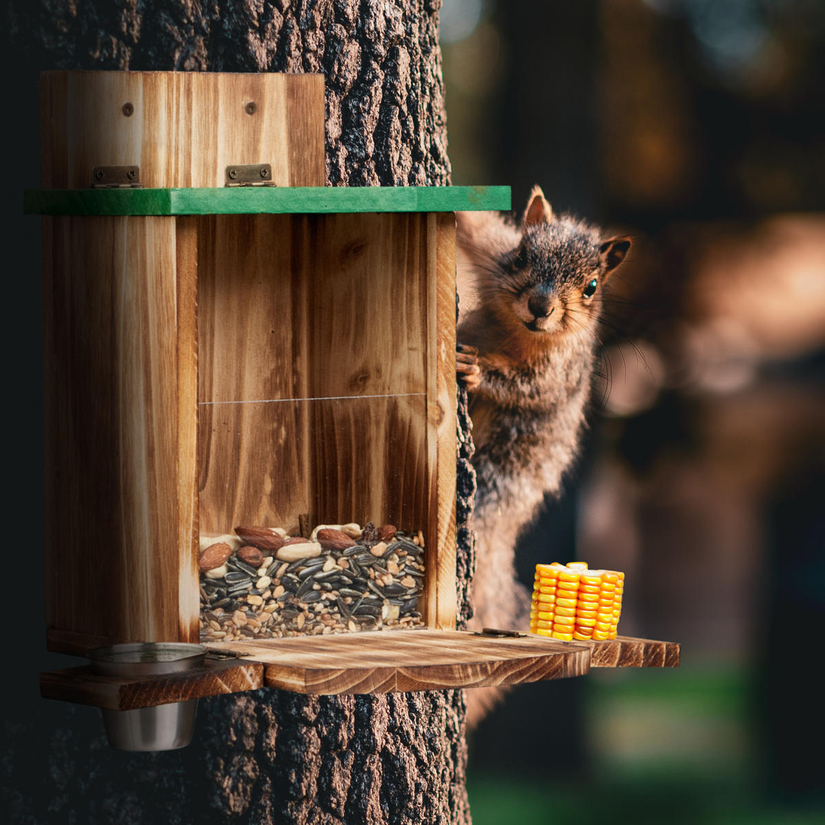 EICHHÖRNCHENFUTTERHAUS - Hellbraun, Holz/Kunststoff (28/27/23cm) - Relaxdays