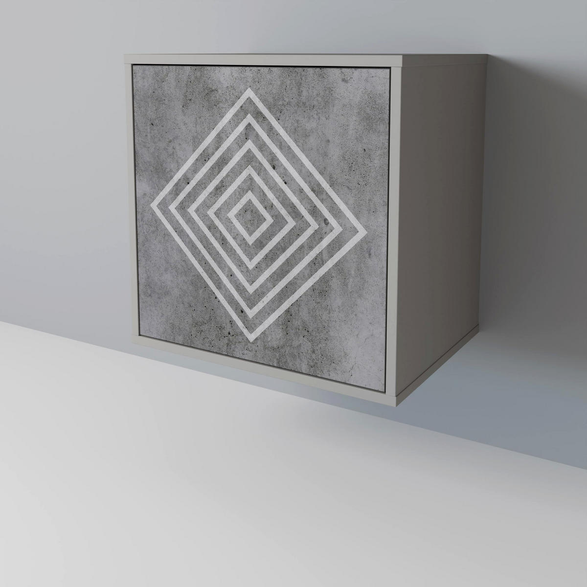 SIDEBOARD POLYGONAL ARTISTRY, Grau, 57,5x42x67,5 cm, Schwarze Metall-Rahmenfüße - Multicolor/Schwarz, Holzwerkstoff/Metall (57.5/67.5/42cm) - SpaceRebels