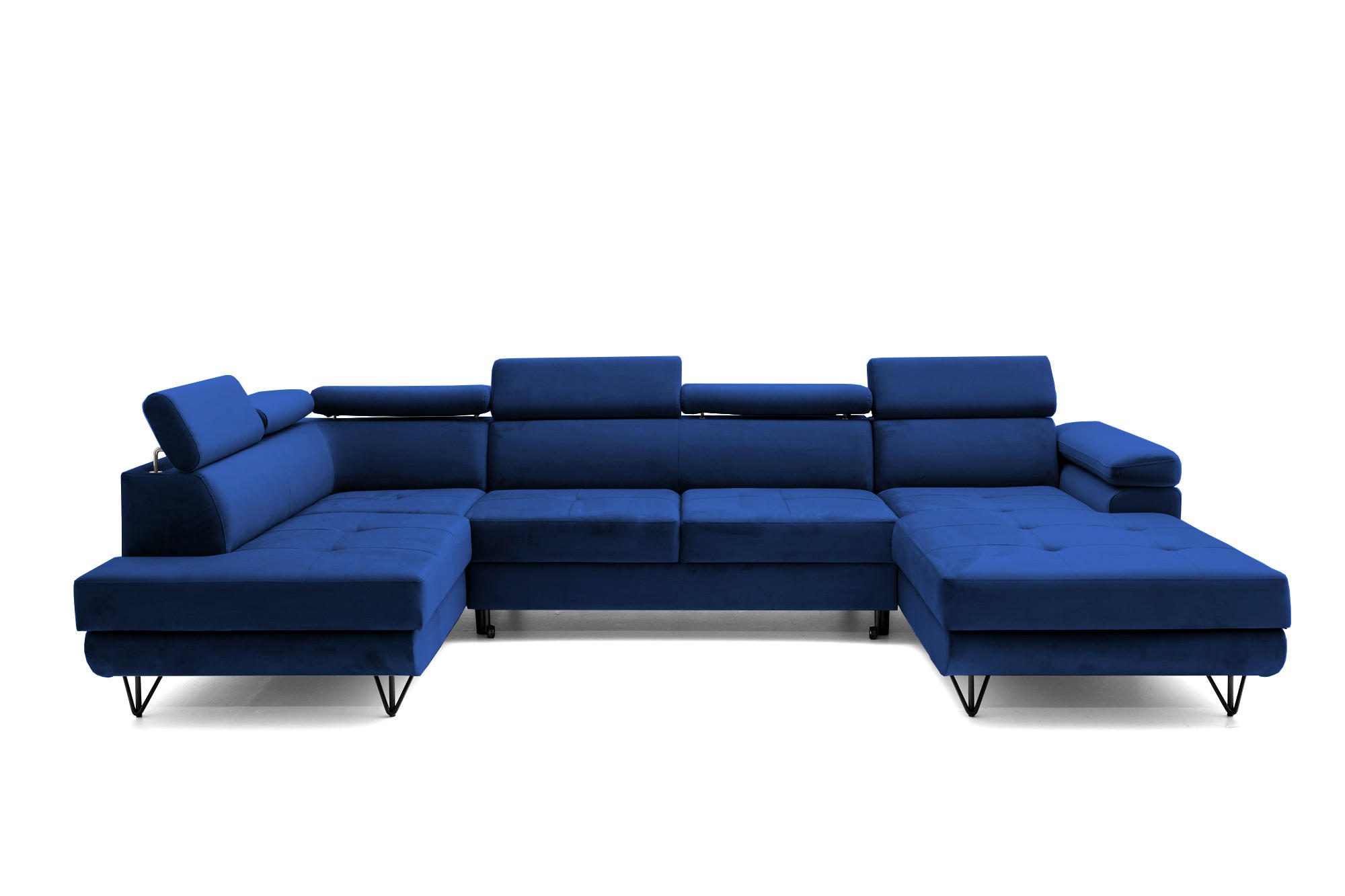 ECKSOFA U-Form JUNIOR U Links mit Schlaffunktion 128x254 Velours Blau - Blau/Schwarz, Holz/Textil (323/90/184cm) - Muffo
