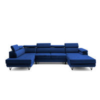 ECKSOFA U-Form JUNIOR U Links mit Schlaffunktion 128x254 Velours Blau - Blau/Schwarz, Holz/Textil (323/90/184cm) - Muffo