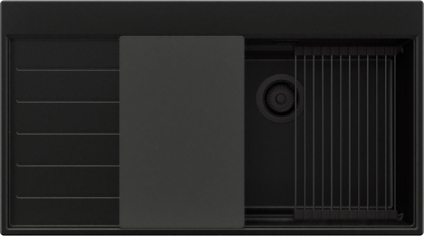 SPÜLBECKEN Sydney, 2-er set Alles Schwarz 90/50 cm 1 Becken + Ablauf-Set + Küchenzubehörset ab 60er Unterschrank - Schwarz, Kunststoff (90/20/50cm) - Primagran