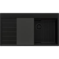 SPÜLBECKEN Sydney, 2-er set Alles Schwarz 90/50 cm 1 Becken + Ablauf-Set + Küchenzubehörset ab 60er Unterschrank - Schwarz, Kunststoff (90/20/50cm) - Primagran