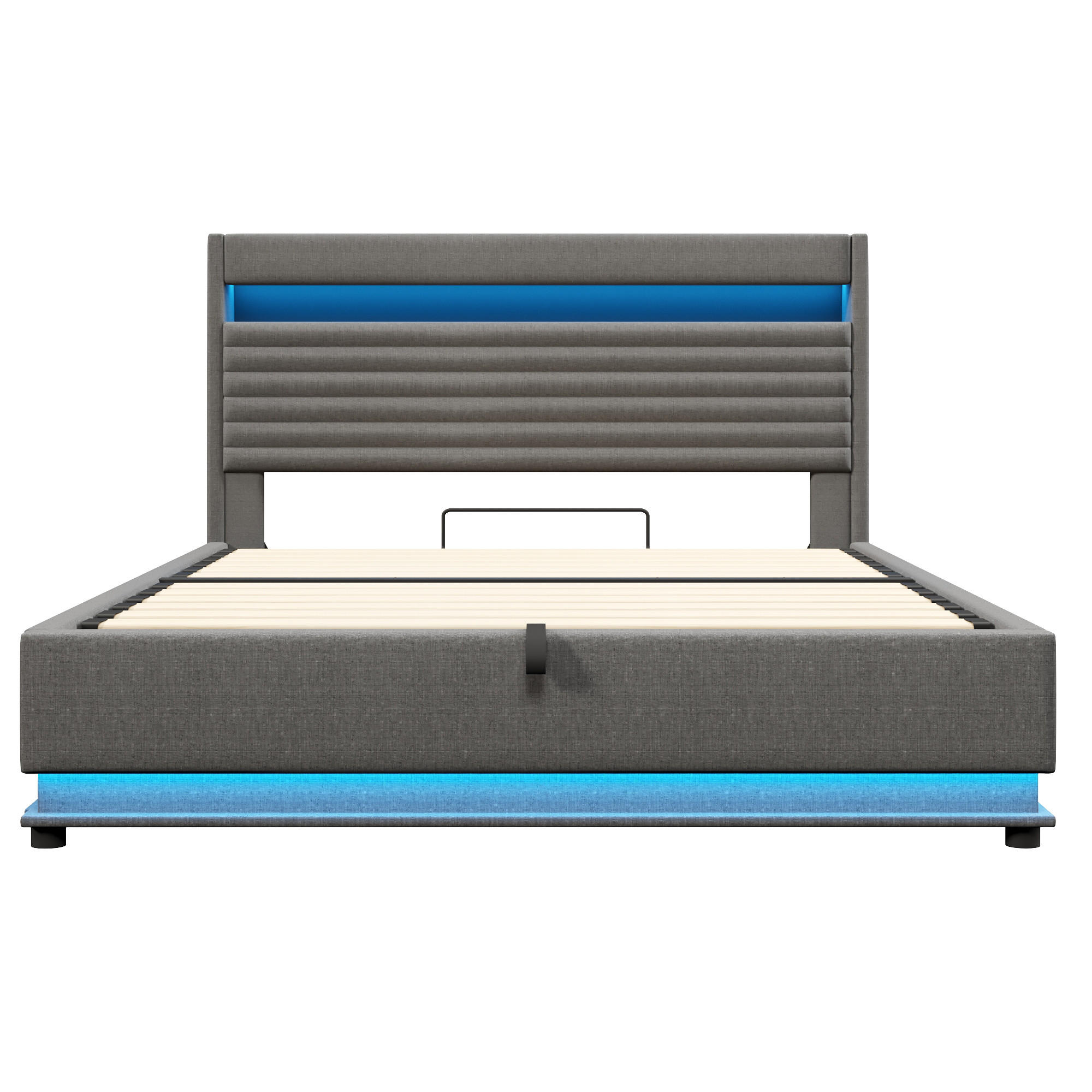 POLSTERBETT 180/200 cm Grau mit USB-Typ-C-Anschluss, LED-Beleuchtung und Ablagefach - Grau, Textil (180/200cm) - Oxeza