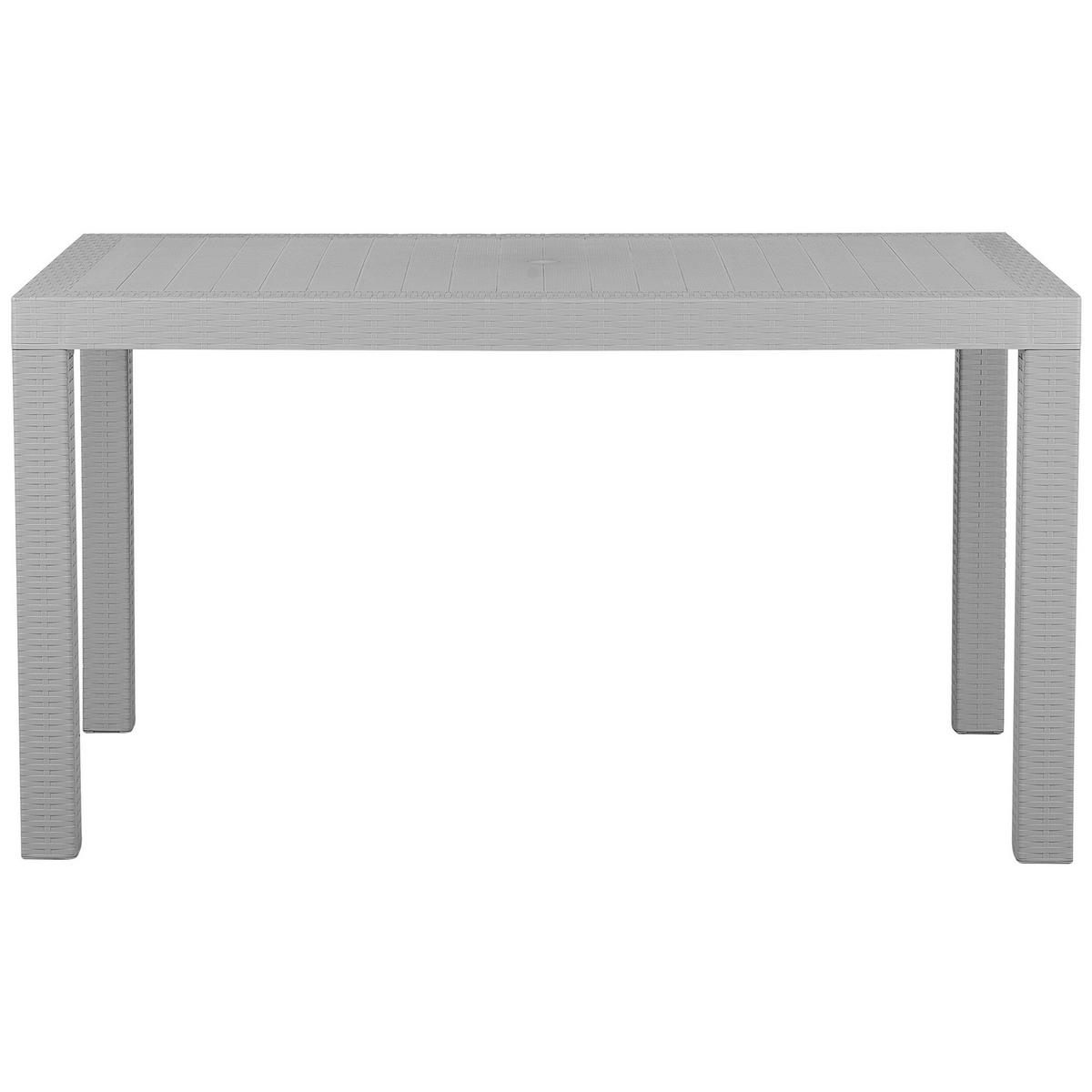 GARTENTISCH Rattanoptik hellgrau 140/80 cm Fossano - Hellgrau, Kunststoff (140/80/76cm) - Beliani