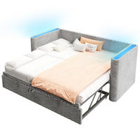 POLSTERBETT 90/200 cm ausziehbar auf 180/200 cm mit LED-Beleuchtung und Samtbezug, Grau - Grau, Textil (90/200cm) - Redom