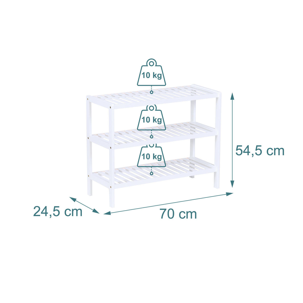SCHUHREGAL - Weiß, Holz/Holzwerkstoff (70/54.5/24.5cm) - Relaxdays