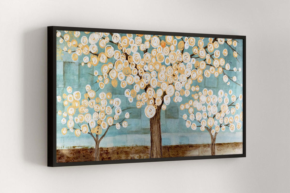 OLEJOMALBA 140/70 cm, Moře a pláž - petrolejová/hnědá, dřevo/textil (140/70cm) - KUNSTLOFT
