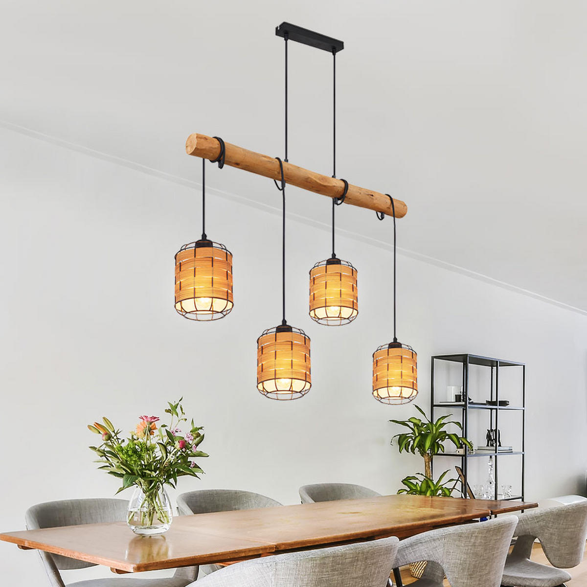 LED HÄNGELEUCHTE Metall Holzoptik Braun - Braun, Metall (80/15/120cm) - Globo Lighting