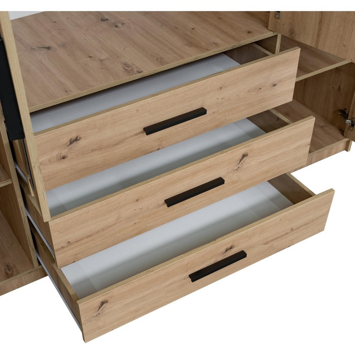 DREHTÜRENSCHRANK Kavo mit Aufsatz, Spiegel und 4 Türen, eiche Sonoma - Schwarz/Sonoma Eiche, Holzwerkstoff (200/245/58cm) - Beautysofa