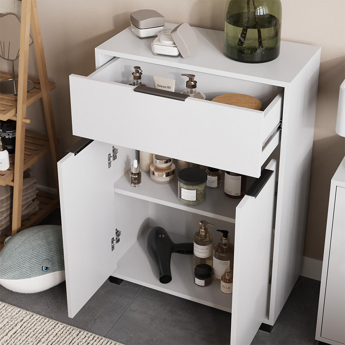 BADSCHRANK Alina Weiß 60 x 86 cm mit 1 Schublade und 2 Türen - Weiß, Holzwerkstoff (60/86/30cm) - Vicco