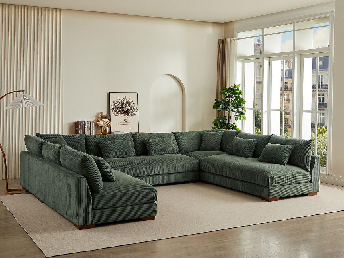 SOFA ohne Schlafmöglichkeit - 9 Personen - Samt, Stoff - Grün - - Grün, Textil (375/85/274cm) - Vente-Unique