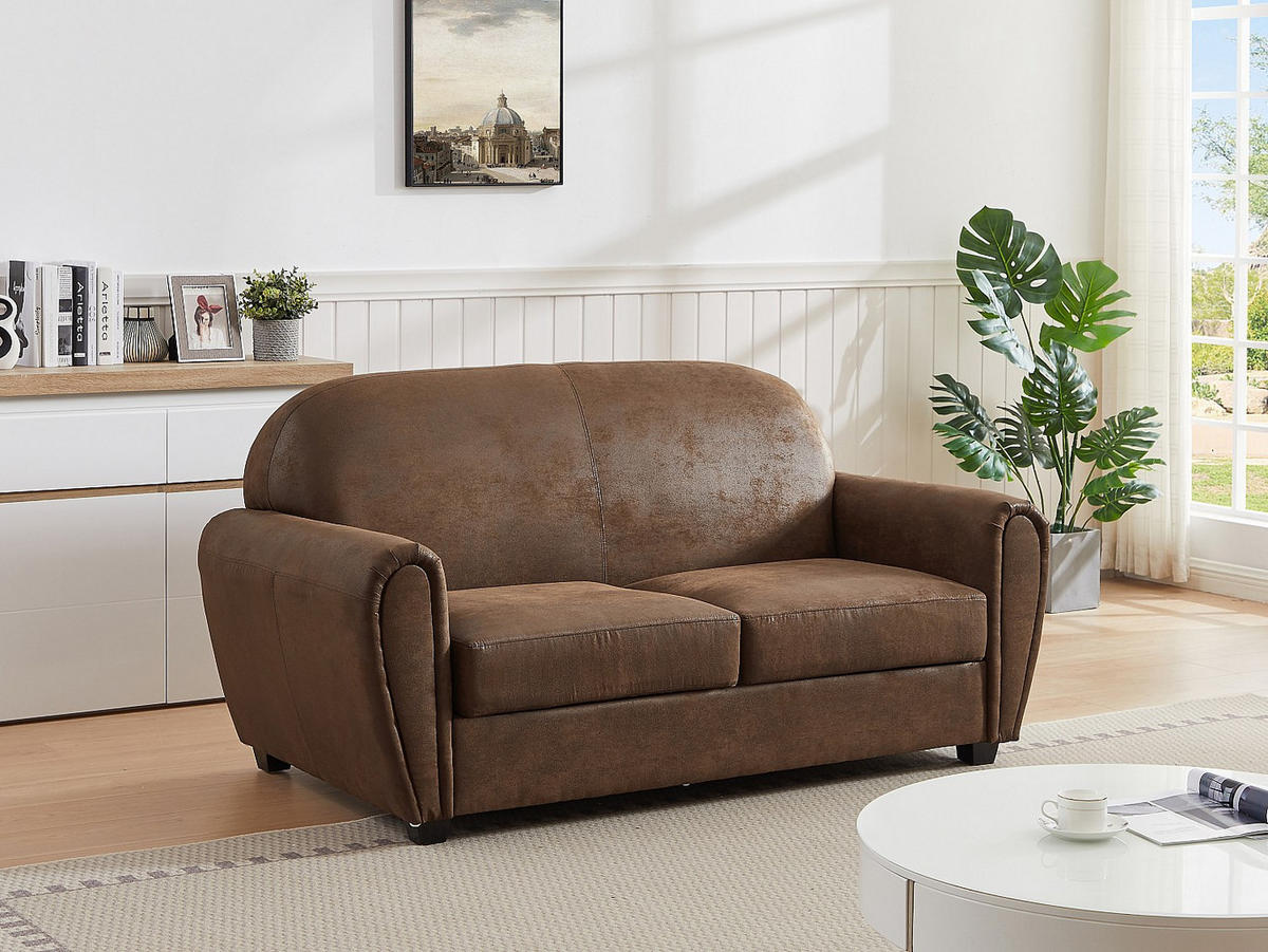 CLUBSOFA 3-Sitzer - Microfaser - Braun - VICTORY III - Braun, Textil (170/89/91cm) - Vente-Unique