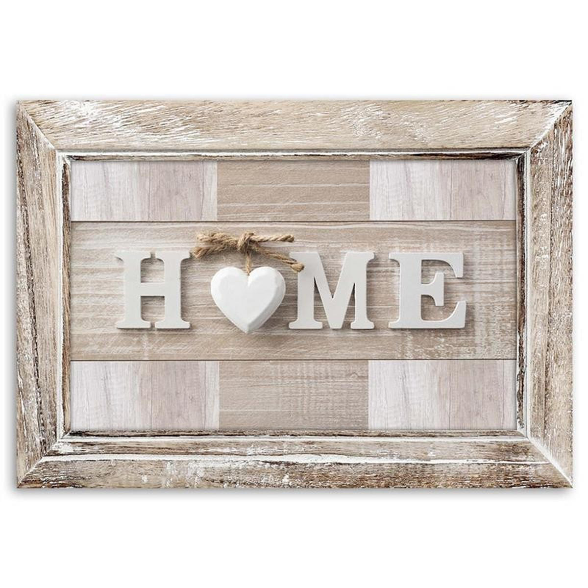 LEINWANDBILD Hausaufschrift in hellem Holz mit Rahmen - Beige, Textil (120/80cm) - Feeby