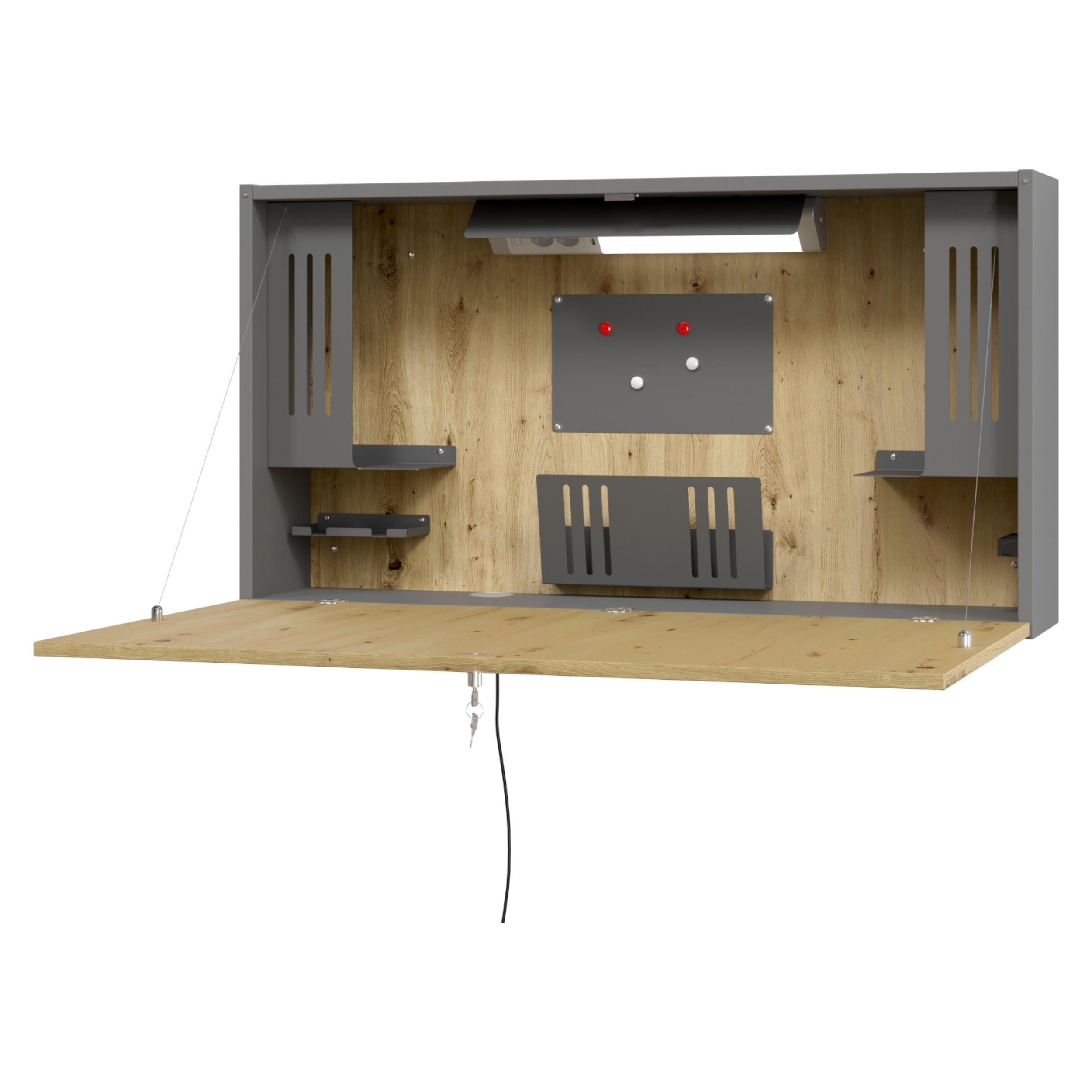 bümö Wandschreibtisch Graphit, Wildeiche 120x65x26 cm