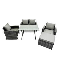 GARTENTISCHGRUPPE Polyrattan 5-Sitzer - Dunkelgrau/Grau, Glas/Kunststoff - Fimous