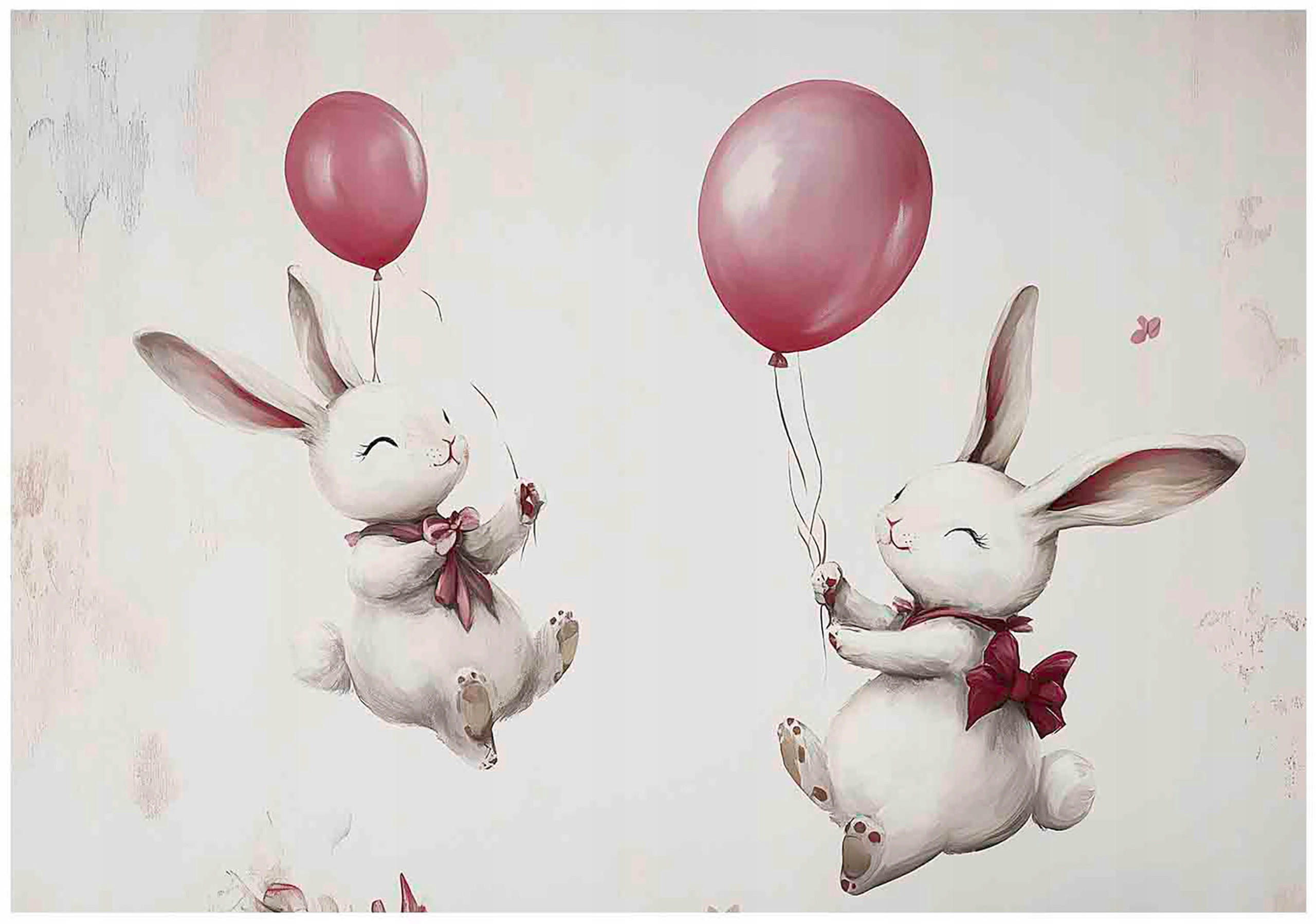 FOTOTAPETE Kinderzimmer Kaninchen Luftballons 200x140 - Multicolor, Papier (200/140cm) - Wallarena