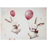 FOTOTAPETE Kinderzimmer Kaninchen Luftballons 350x250 - Multicolor, Papier (350/250cm) - Wallarena