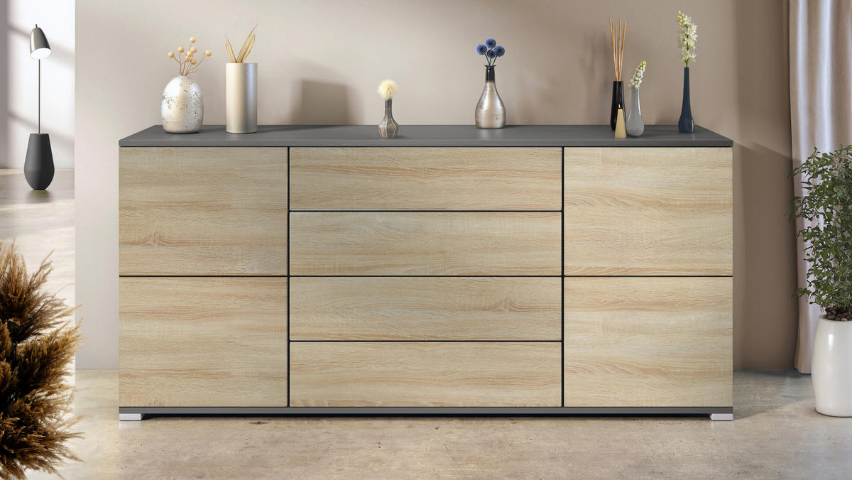 SIDEBOARD Rova Eiche sägerau - Eiche San Remo, Holzwerkstoff (166.5/75.5/35cm) - Vladon