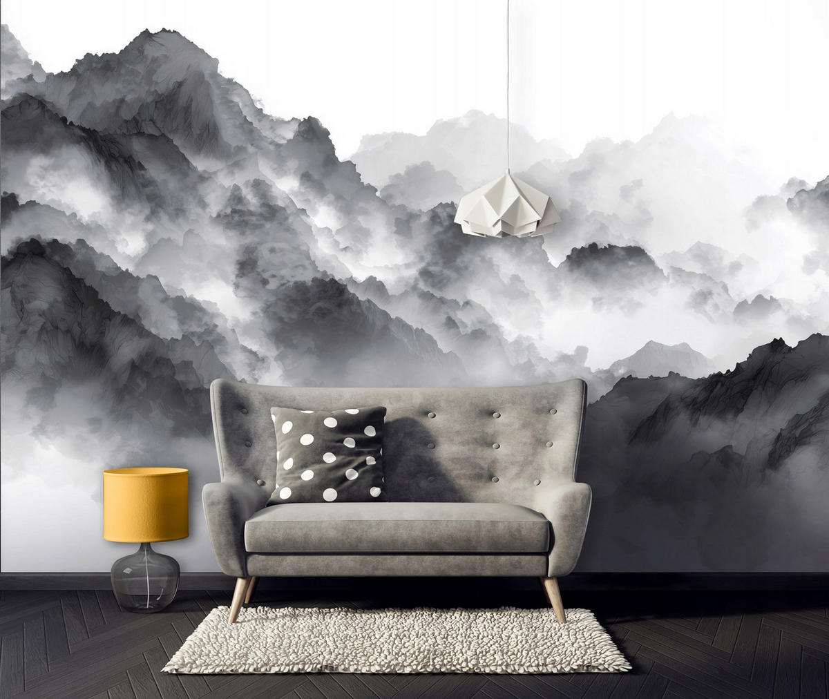 Fototapete Berge Natur Schwarzweiß 150x105 cm - Multicolor, Papier (150/105cm) - Wallarena
