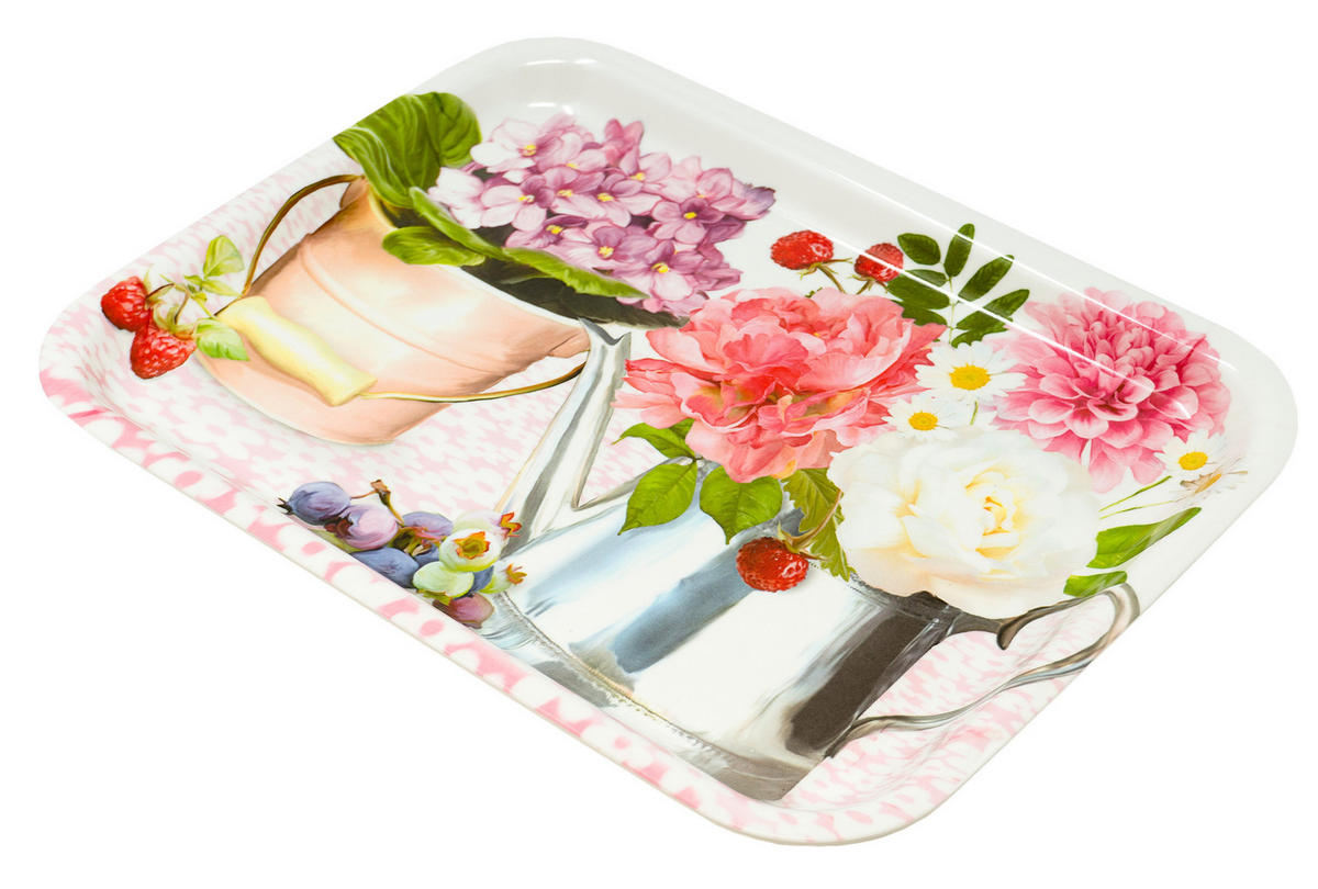 TABLETT Pfingstrose, rechteckige Melamin Serviertablett 31x23 cm - Rosa, Kunststoff (23/2/31cm) - Lashuma