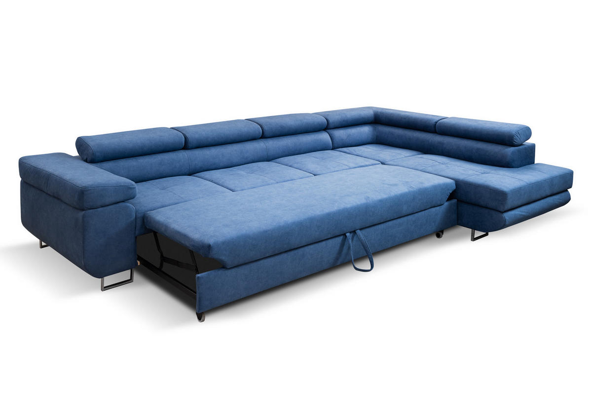 ECKSOFA Marlene IV L-Form mit verstellbaren Kopfstützen Schlaffunktion Bettkasten 347 cm rechts blau - Blau, Kunststoff (202/347cm) - Margaret Hadas24