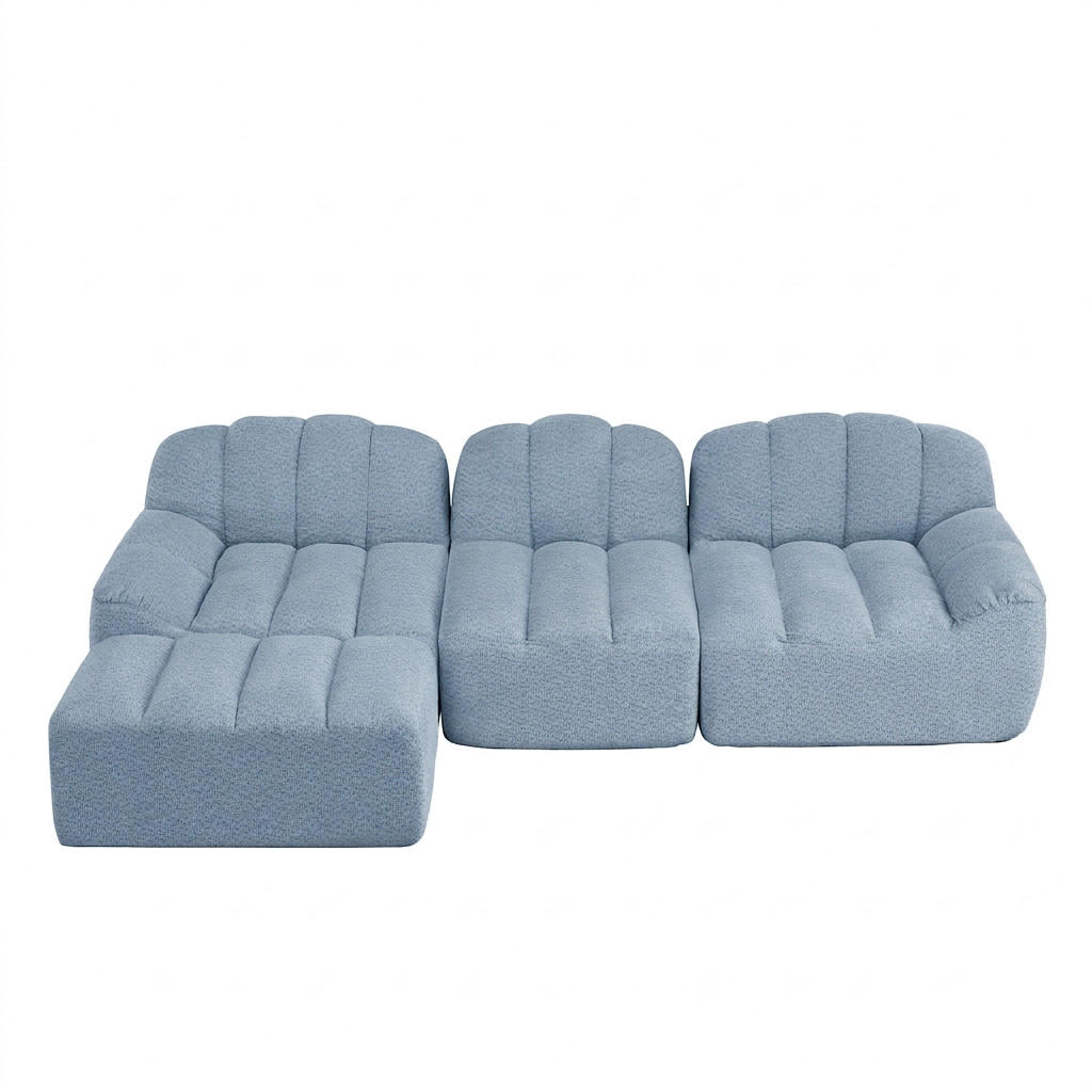 ECKSOFA 288/165/79 cm Blau Granulatvlies mit 1 Fußhocker - Blau, Textil (288/165cm) - Oxeza