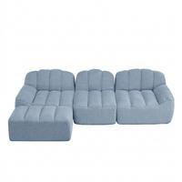 ECKSOFA 288/165/79 cm Blau Granulatvlies mit 1 Fußhocker - Blau, Textil (288/165cm) - Oxeza