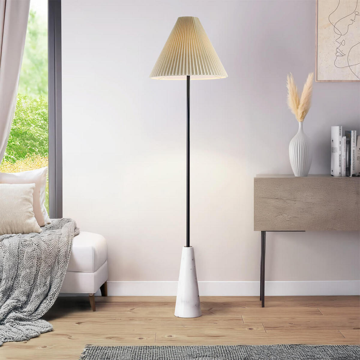 STEHLAMPE KEA - Weiß, Stehlampe - Weiß, Holz/Kunststoff (43/43/152cm) - Home Deluxe