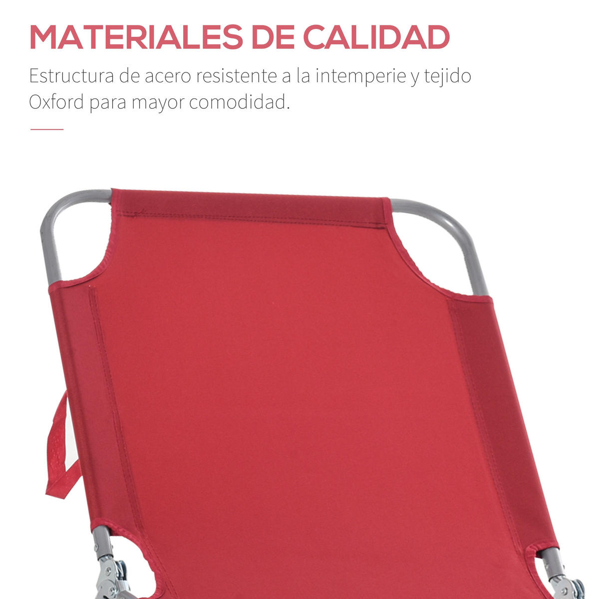 SONNENLIEGE Klappbare mit 5-fach verstellbarer Rückenlehne 120 kg Belastbarkeit 187 x 55 x 24 cm - Rot, Metall (55/24/187cm) - Vallsero
