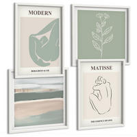 BILDER SET 4er Set - 50x50 cm & 40x60 cm Weißer Rahmen - Abstrakte Pflanzenformen - Weiß, Kunststoff (50/50cm) - TULUP
