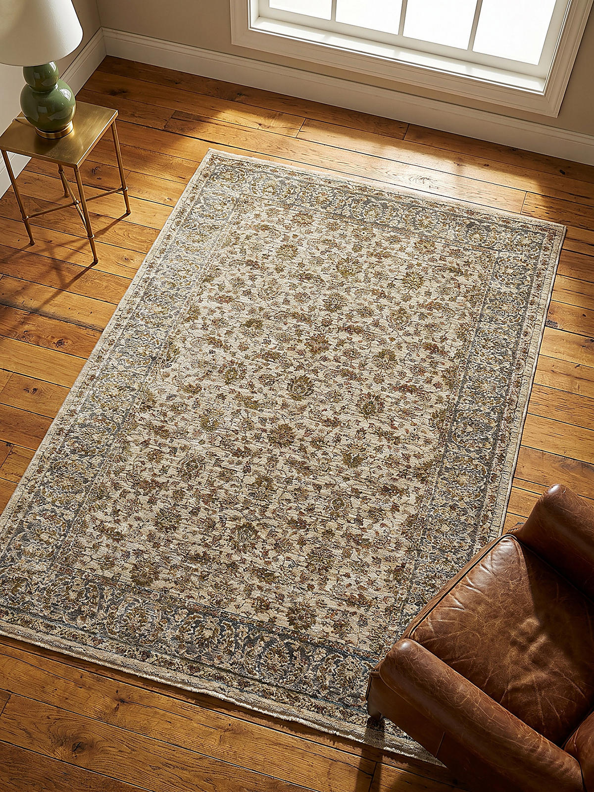 ORIENTTEPPICH Vintage Blumen-Muster, Wohnzimmer Erdtöne-Grün Rechteckig 160x230 - Grün, Textil (230/160cm) - KADIMA DESIGN
