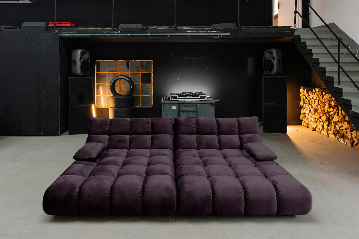 BIG SOFA VIVIEN Violett Velvet - Violett/Schwarz, Kunststoff/Textil (296/85/178cm) - KAWOLA