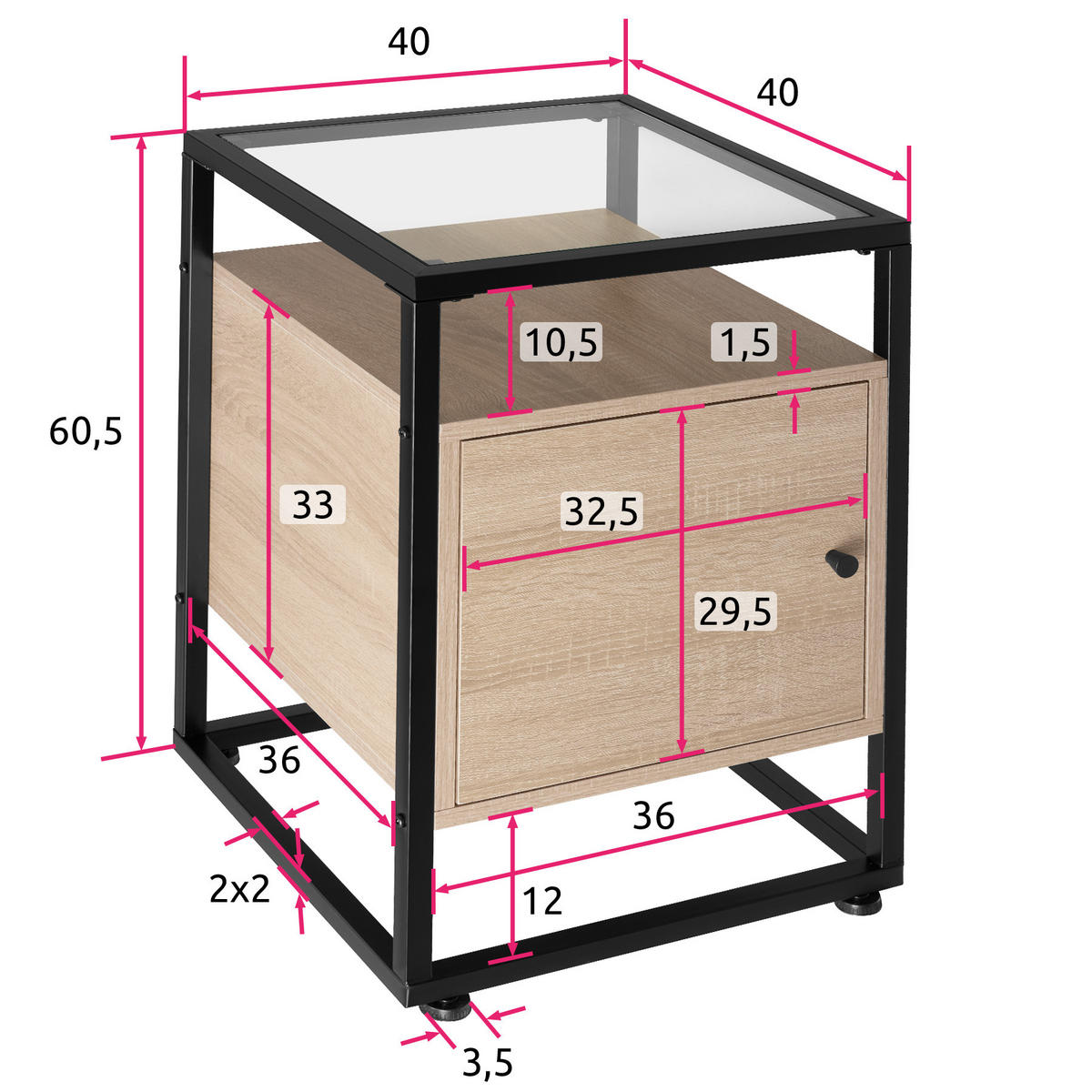 NACHTSCHRANK Dudley,40 x 43 x 60,5 cm,Industrial Holz hell, Eiche Sonoma - Naturfarben, Holzwerkstoff (40/60.5/43cm) - tectake