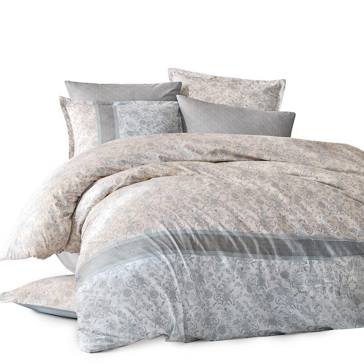 BETTWÄSCHE 5-teilig 200/200 cm DEFNE - Blau, Textil (200/200cm) - ROLFNERS