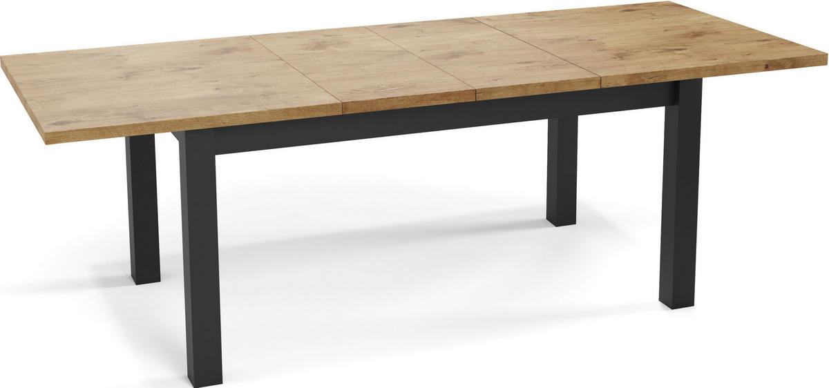 ESSTISCH Davidof rechteckig ausziehbar, Lancelot Eiche 160-240/90/76 cm - Eichefarben/Schwarz, Holz/Holzwerkstoff (160/90/76cm) - WFL GROUP