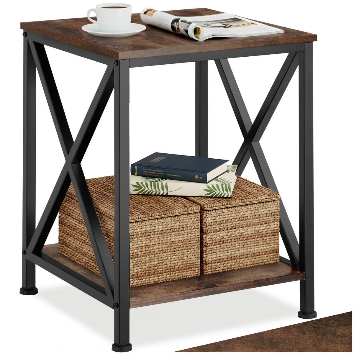 BEISTELLTISCH Carlton,40,5 x 40,5 x 52,5 cm,Industrial Holz dunkel, rustikal - Rostfarben, Holzwerkstoff (40.5/40.5/52.2cm) - tectake