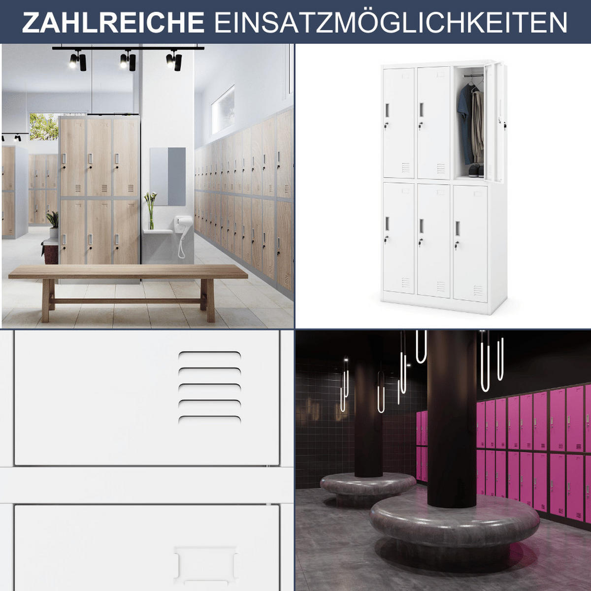 UMKLEIDESCHRANK Spind TOKIO 6 Abteile 185x90x45cm Weiß - Weiß, Metall (90/185/45cm) - DELUKE