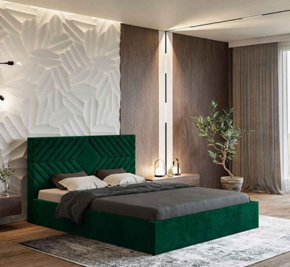 BETT Butelgrün OLDO 2 Gepolstert 140x200 cm - Schwarz/Grün, Textil (140/200cm) - Sepro Meble