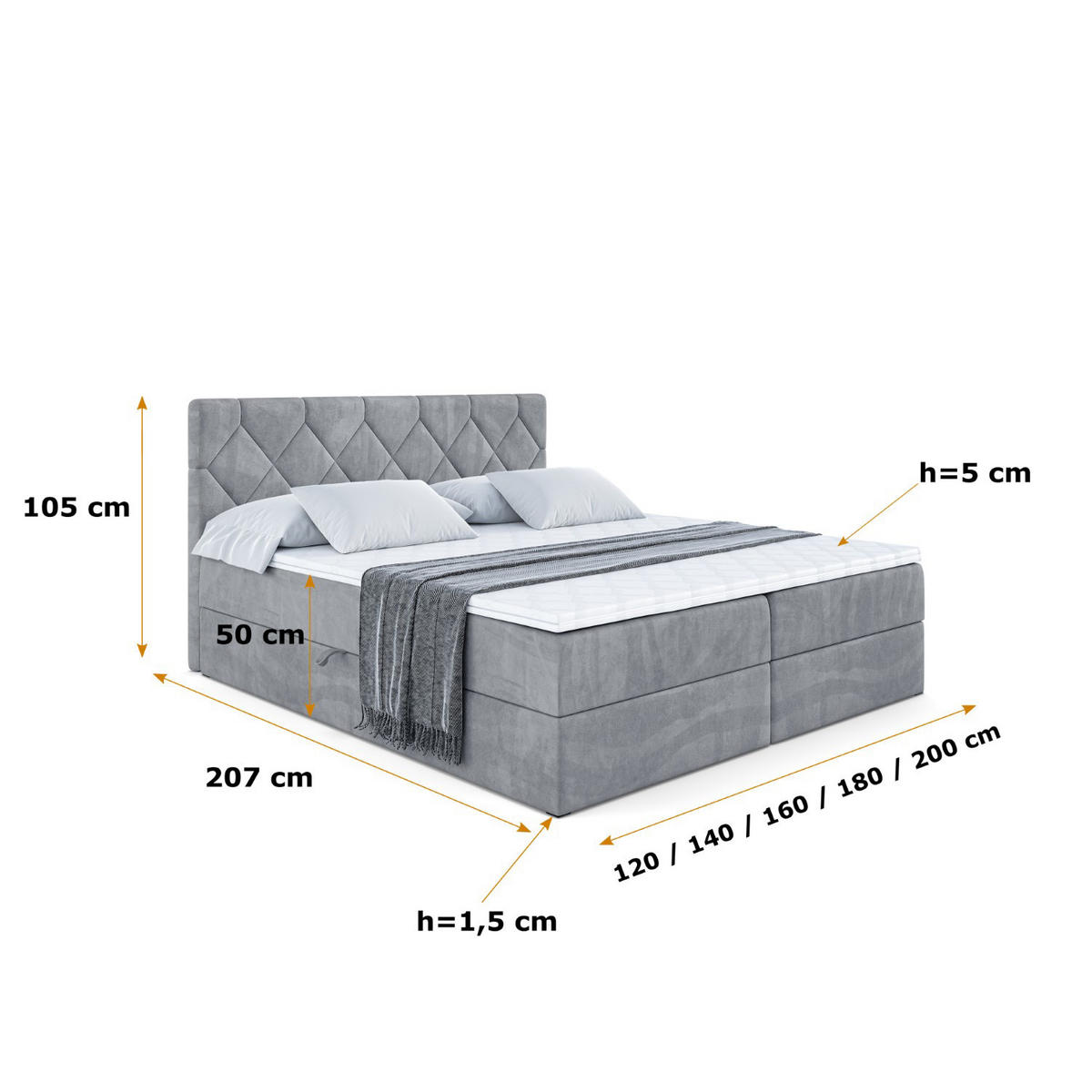 BOXBETT mit Matratze H3 und Lattenrost - CATOR - 140 x 200 Grau - Grau, Holzwerkstoff (140/200cm) - ALTDECOR
