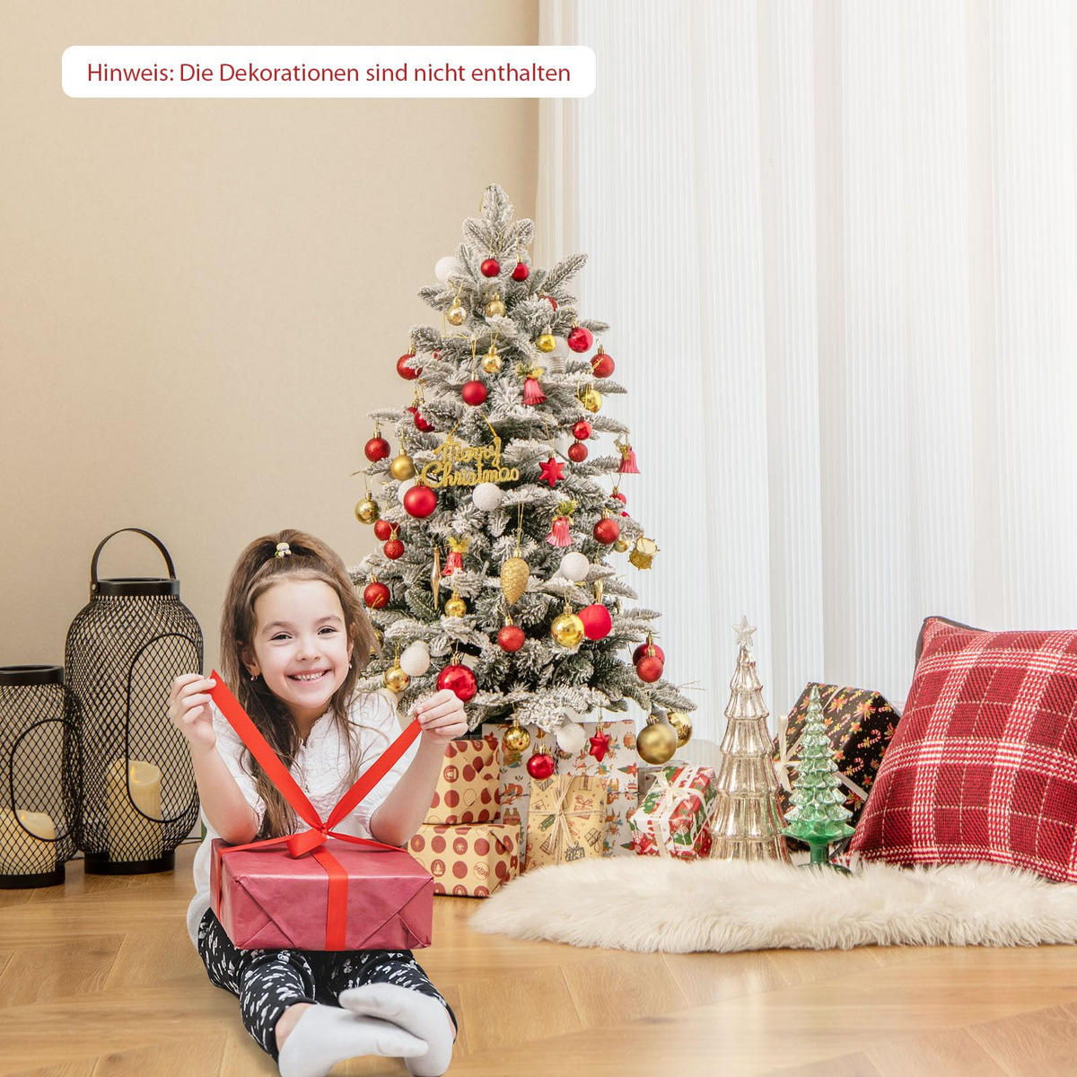 WEIHNACHTSBAUM beflockte Tannenform mit bunten LEDs 100 cm grün - Grün, Metall (100cm) - COSTWAY