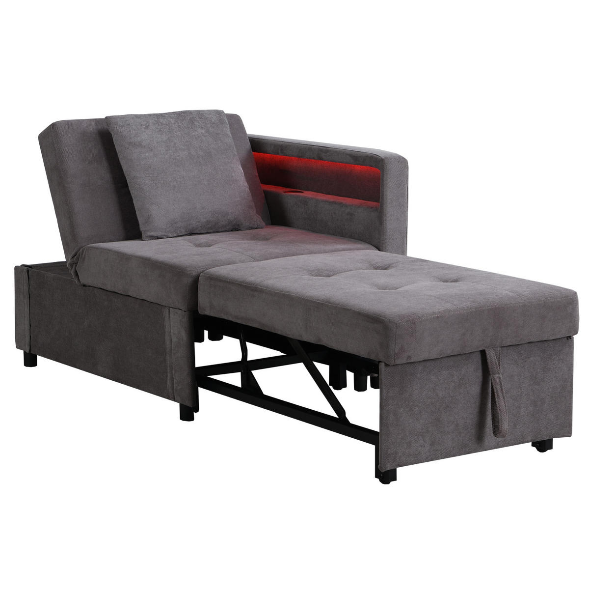 SCHLAFSOFA aus Leinen 177x68x65 cm Dunkelgrau 3-in-1 mit LED, USB-/Typ-C-Anschluss und verstellbarer Rückenlehne - Dunkelgrau, Leder (68/65/177cm) - Modfu