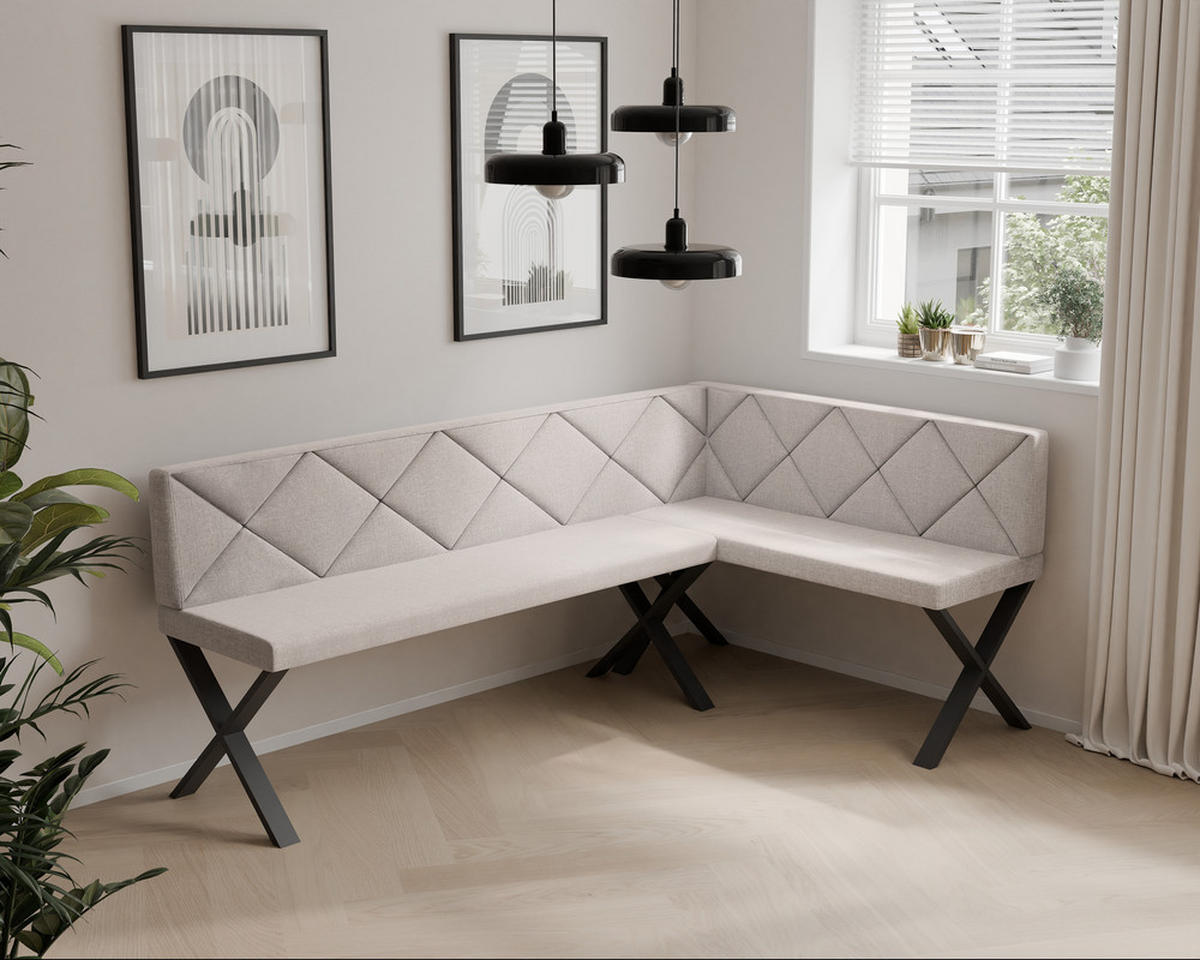 ECKBANK rechts VERO X Webstoff gesteppt, 142/196 cm Creme - Creme, Textil/Metall (142/196cm) - Idohome