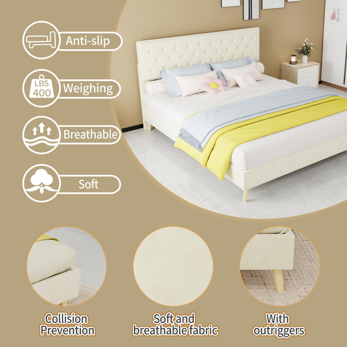 POLSTERBETT 160/200 mit Stauraum und Dutch Velvet Bezug in Beige - Beige, Holzwerkstoff/Textil (160/200cm) - EVRYAE