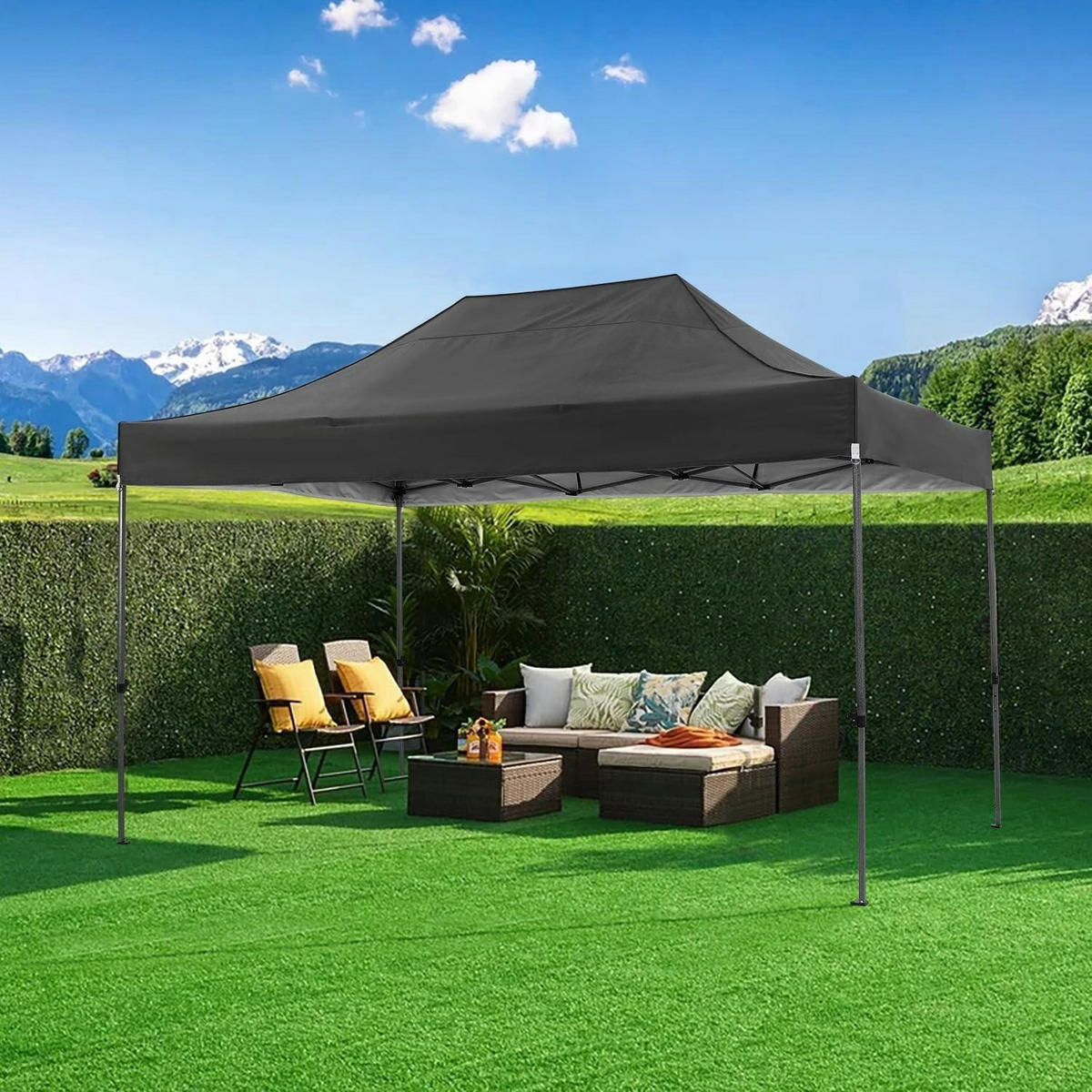 FALTPAVILLON 3x4,5m Schwarz mit 4 Seitenteilen - Schwarz, Textil (300/320/450cm)
